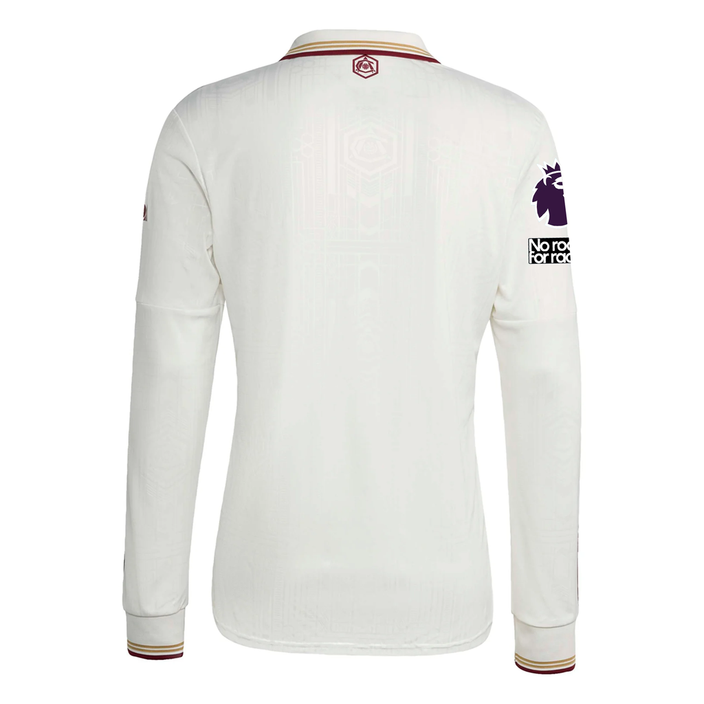 adidas Arsenal Third Long Sleeve Jersey w/ EPL + No Room For Racism 25/26 (White/Burgundy)