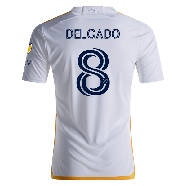 adidas LA Galaxy Marco Delgado Home Jersey w/ MLS + Apple TV Patches 24/25 (White/Yellow/Navy)