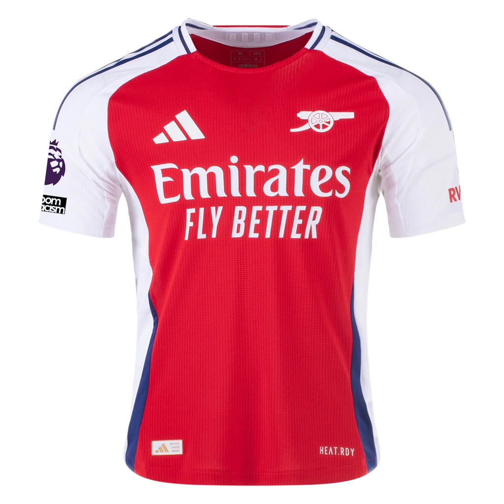 adidas Arsenal Authentic Gabriel MagalhÃ£es Home Jersey w/ EPL + No Room For Racism Patches 24/25 (Better Scarlet/White)
