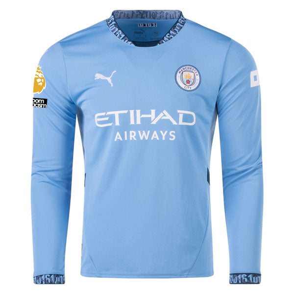 Puma Manchester City Matheus Nunes Home Long Sleeve Jersey w/ EPL + No Room For Racism Patch 24/25 (Team Light/Marine Blue)