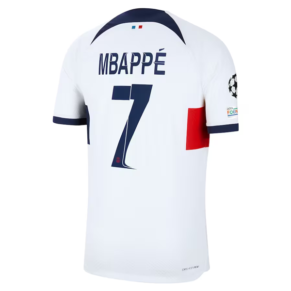 Nike Paris Saint-Germain Authentic Kylian Mabppe Match Vaporknit Away Jersey w/ Champions League Patches 23/24 (White/Midnight Navy)