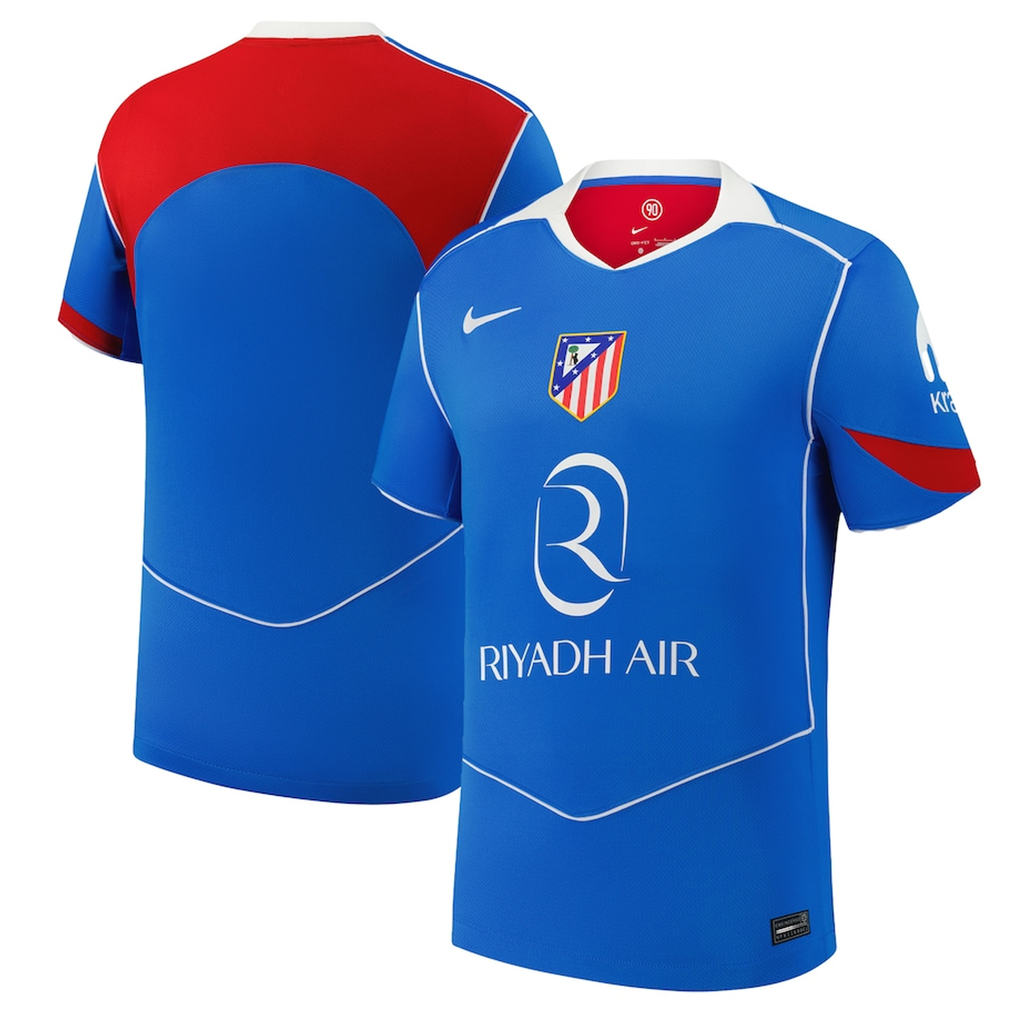 Nike Men's Atletico Madrid Ãlex Baena T90 Third Jersey La Liga Patch 25/26 (Photo Blue/Sport Red)