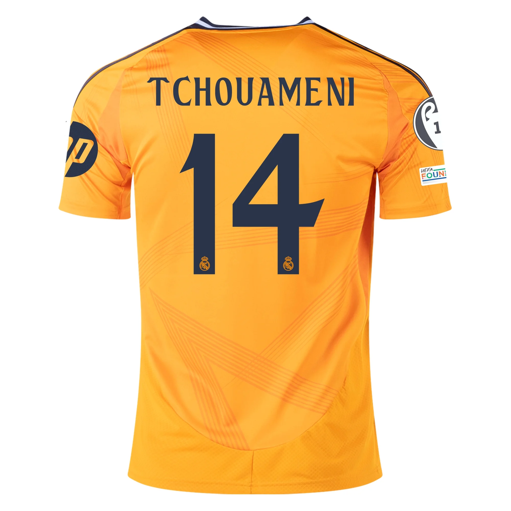 adidas Real Madrid AurÃ©lien TchouamÃ©ni Away Jersey w/ Champions League Patches 24/25 (Crew Orange)